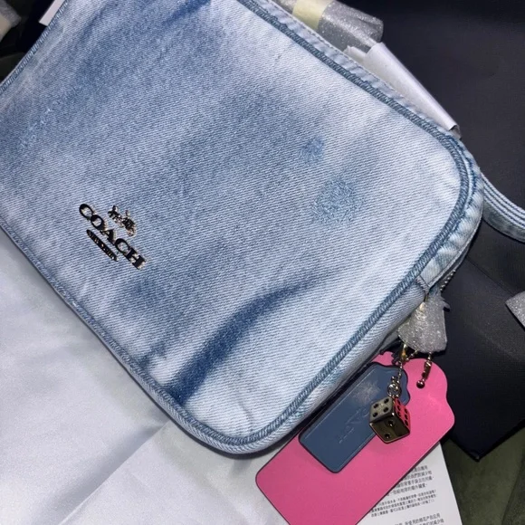 NWT Last One!!! Coach Carey Crosby Bag in Loved Denim with Charms - Picture 9 of 13